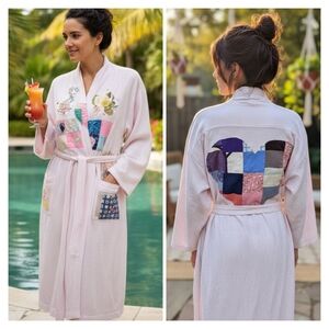 Vintage 80's Re-imagined Victoria's Secret Patchwork Waffle Knit Robe Size O/S
